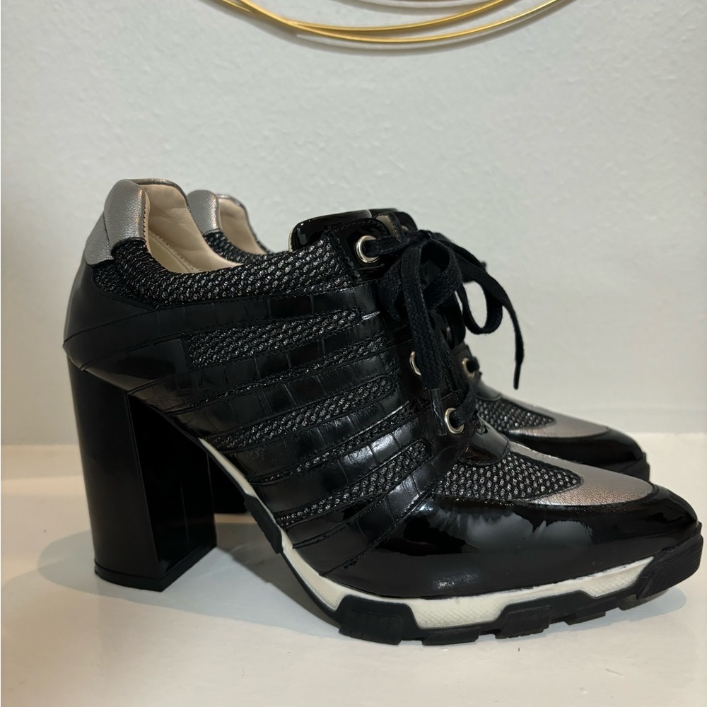 Black and Silver Women's Lace-Up Heels - Picture 3 of 8